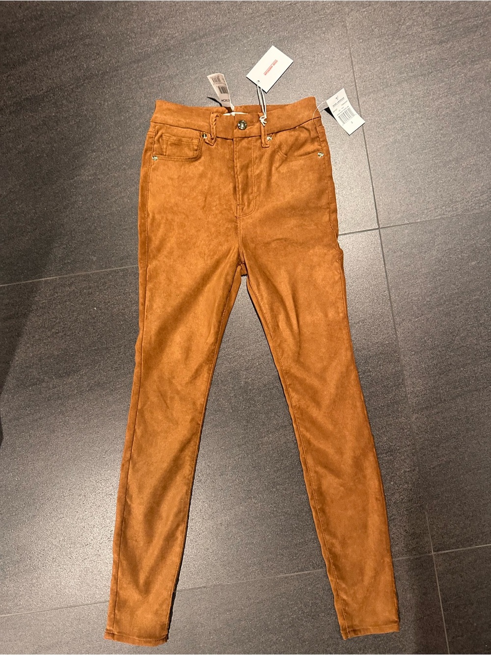 Good American Suede-Look Pants in Rust Brown